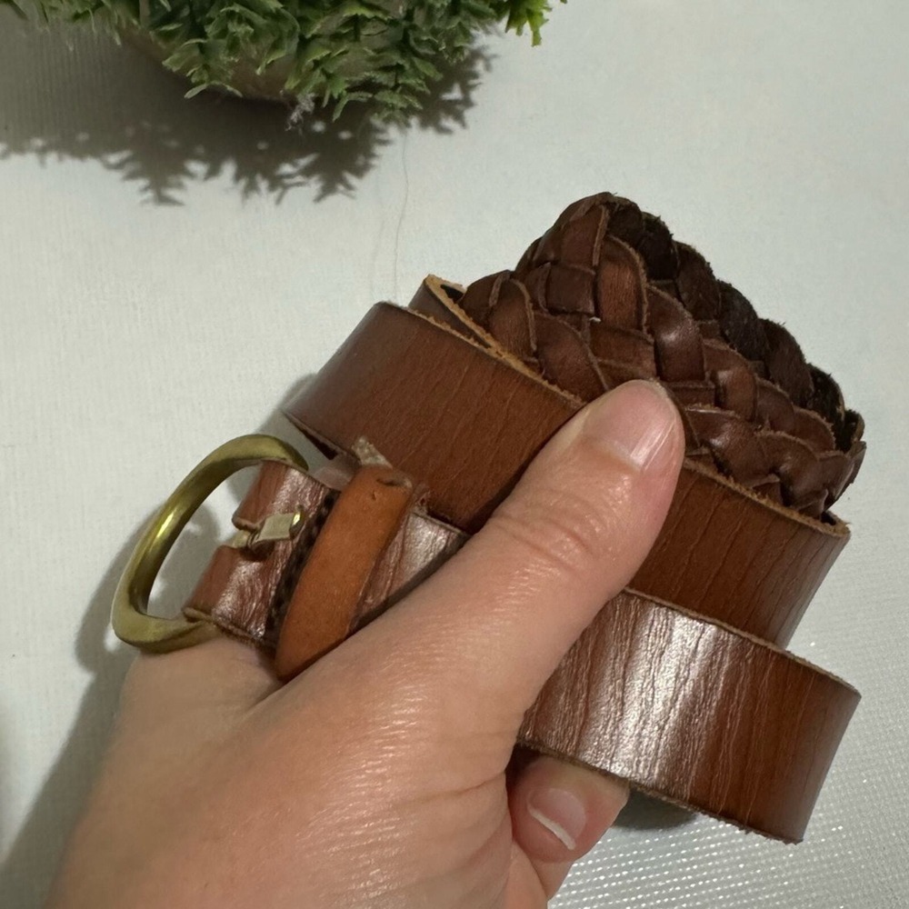 Vintage Brown Tan Genuine Leather Woven Belt Women's Size Extra Large XL